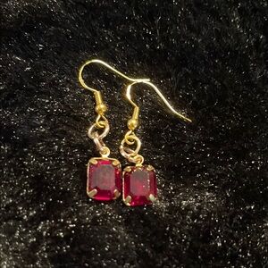 Elegant Sterling silver Gold toned hook and Red Gemstone Earrings